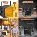 Fan-Forced Electric Garage Heater 4800W, 240V Ceiling Mount Indoor Shop Heater with Remote Control, Overheat Protection, Plug-in