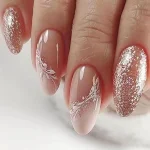 24Pcs Autumn Winter Matte Almond False Nails with Glue Rose Leaf Printing Nail Art Simple Full Cover Press on Acrylic Nails Tips 5