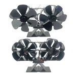 Wood Stove Fan Heat Powered Dual Silent Motors 4 Blades Non-Electric Heat Fireplace Fan with Bracket and Magnetic Thermometer 6