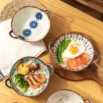 7.5inch Japanese Household Noodle Bowl Ceramic Soup Bowl With Handle Salad Pasta Bowl Kitchen Tableware Microwave Oven Bakware 2