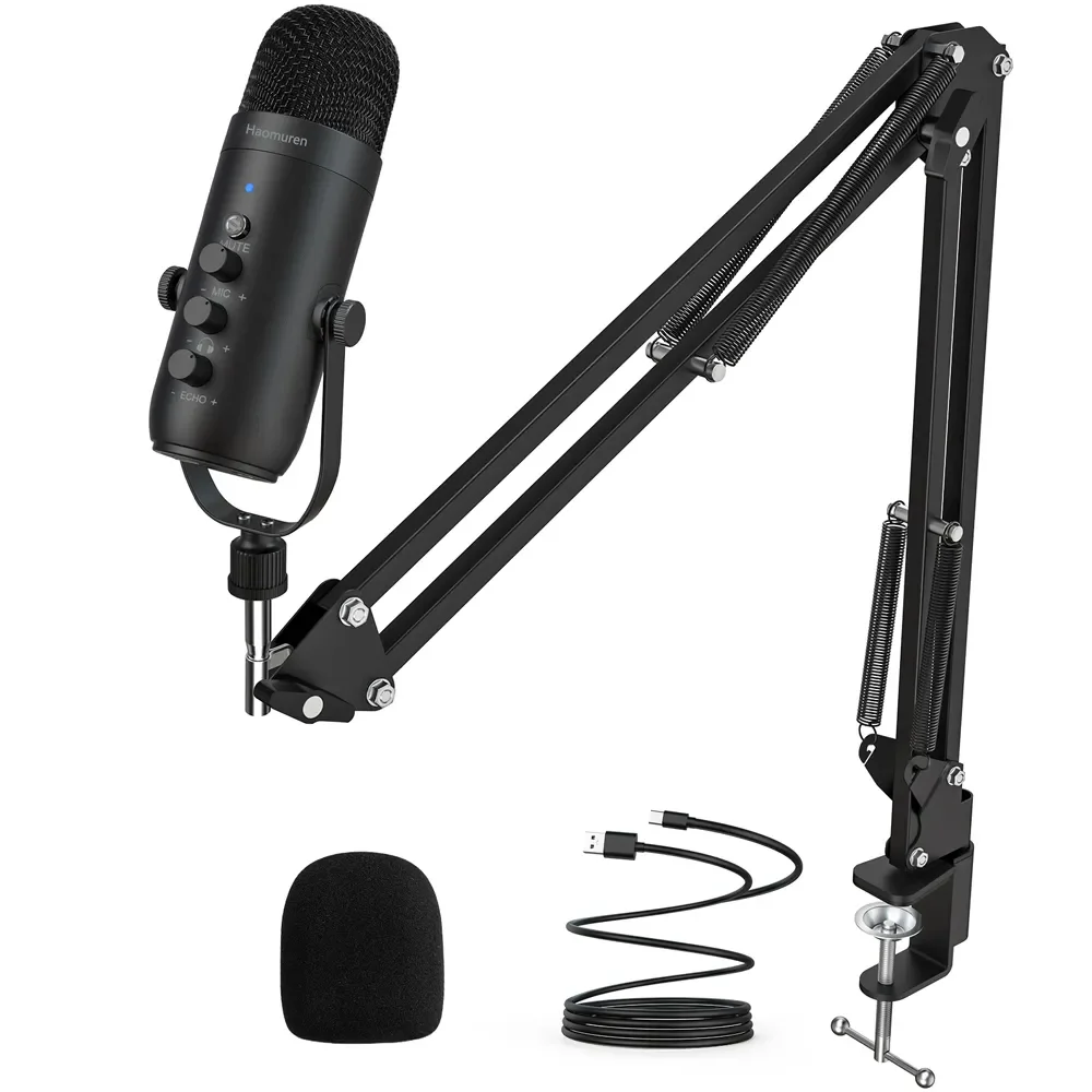 Haomuren Professional USB Streaming Podcast PC Microphone Studio Cardioid Condenser Mic Kit with Boom Arm For Recording YouTube Haomuren Professional USB Streaming Podcast PC Microphone Studio Cardioid Condenser Mic Kit with Boom Arm For Recording YouTube