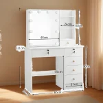 White LED Dressing Makeup Table Bedroom Vanity Set with LED Mirror Stool Drawers 3