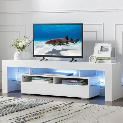 EBELLO 63-Inch Multifunctional TV Cabinet TV Support Shelf Storage Cabinet With Multi-Color Lighting Strip