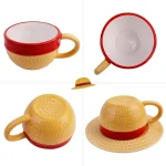 Cartoon Coffee Cup and Saucer Creative Hat Shaped Water Cups Cosplay Anime Chopper Ace Sabo Ceramic Mug Dessert Plate Gifts 6