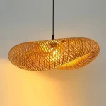 40/60/80cm Bamboo Weaving Chandelier Unique Home Decor LED Pendant Light Handmade Vintage Ceiling Lamp for Dining Living Room 4