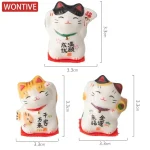 Pack of 3 Pieces Mini Ceramic Lucky Fortune Cat, Desktop Car Decoration Figurines Cute Kitten Maneki Neko Ornament 1.3 Inch Tall 4