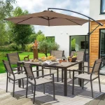HOT-Patio Dining Set 7 Pieces Outdoor Furniture with Large Table and 6 Textilene Chairs for Porch, Brown 5