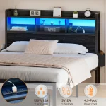 Full/Queen Size Bed Frame with Storage Headboard, Metal Platform Bed Frame with Storage Drawers, LED Lights and Charging Station 6