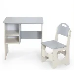 US Kids Desk and Chair Set Multifunctional White and Grey Toddler Student Writing Table Set for Home School 4