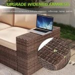 7 Piece Patio Furniture Set with 44 Inch Fire Pit Table Outdoor Wicker Parlor Set with Thick Cushions 3