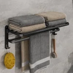Matte Black 50CM Folding Holder With Hook Towel Holder Wall Mount AluminumTowel Rack 2