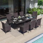 10 Piece Patio Dining Set All-Weather Wicker Outdoor Patio Furniture Set W/Tempered Glass Tabletop, Removable, Customized 2