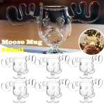 1/2/3PCS Christmas Elk Glass Cup 240ML Juice Milk Moose Mug Christmas Reindeer Head Beer Water Cup Holiday Party Drinkware Gifts 2