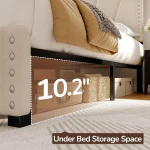 Velvet Headboard and LED Lights， Storage Headboard Platform Bed with Charging Station，King Size Bed Frame 6