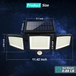 Outdoor Waterproof Solar Light with Motion Sensor 3-Head 200+ LEDs Security Light for Porches Garages Yard Entrances 2