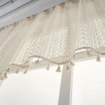 Beige Circular Patterned Hanging Tassel Short Curtain, Lace Short Curtain, Living Room, Bedroom, Kitchen Cabinet Cover Curtain 3