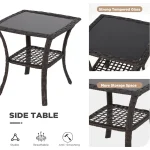 3 Piece Outdoor Swivel Chair Set, Wicker Patio Bistro Set with Thickened 25D Cushions and Glass Coffee Table, Patio Furniture C 2