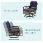 HOOMIC 3 Pieces Patio Furniture Set, Patio Bistro Set, Outdoor Rotating Rocking Chair Set, Cozy and Padded Cushions Alleiwe 4