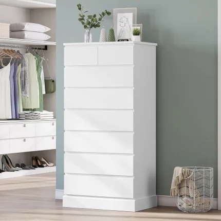 White Tall 8-Drawer Bedroom Dresser 59.6" Modern Wood Closet Organizer Storage Cabinet Large Vertical Hallway, Customized