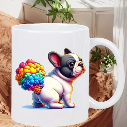 Colorful French Bulldog Ceramic Coffee Mug - Humorous Office & Home Drinkware, Microwave Safe, Hand Wash Only - Perfect Gift for