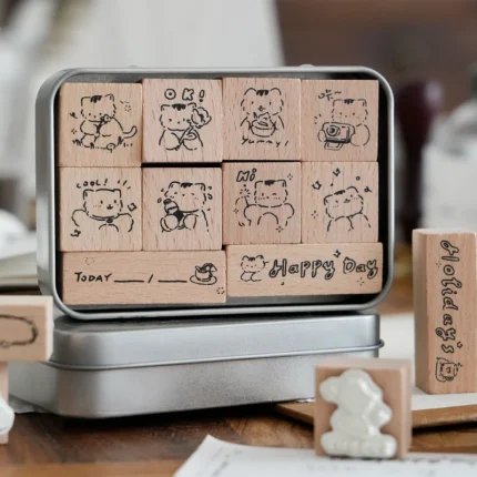 Cute Cat Wooden Stamp Set for DIY Stamping Junk Journal Labels Cards Scrapbooking Meow Seal Craft Hobbies - Home & Garden