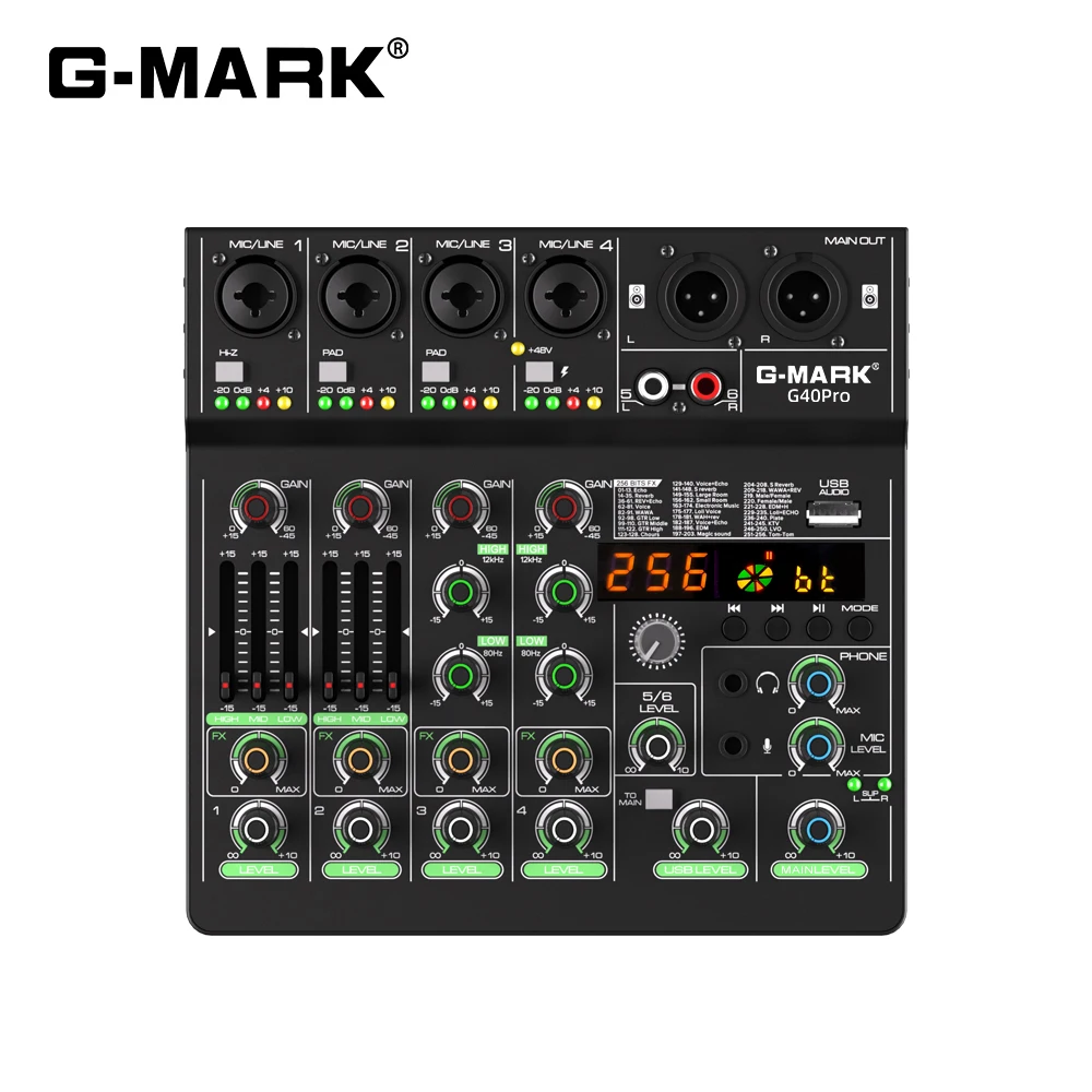 Audio Mixer G-MARK G40PRO 4-Channel Mixing Console With RCA Input And XLR Connectivity Audio Mixer G-MARK G40PRO 4-Channel Mixing Console With RCA Input And XLR Connectivity