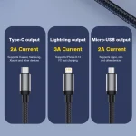 Byscoon 3 in 1 USB Cable Micro USB Type C Cable 120W Fast Charging Digital Display Cord For iPhone 15 14 Samsung S23 Xiaomi OPPO 3