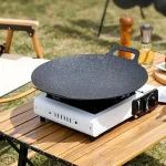 Non-Stick Roasting Korean BBQ Round Pan Cast Iron Double Handled Crepe Pan Round Griddle Grill Pan for BBQ Griddle with Handle