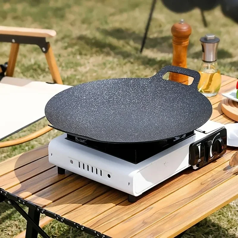 Non-Stick Roasting Korean BBQ Round Pan Cast Iron Double Handled Crepe Pan Round Griddle Grill Pan for BBQ Griddle with Handle Non-Stick Roasting Korean BBQ Round Pan Cast Iron Double Handled Crepe Pan Round Griddle Grill Pan for BBQ Griddle with Handle