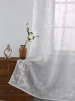Sheer Curtains White Embroidered Floral Voile Drapes for Living room, Bedroom 4