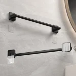 Bathroom Towel Holder White Without Drilling Bathroom Black Towel Rack Towel Bar Self-Adhesive Bathroom Towel Rack Towel Rail 2