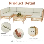 7-Piece Wicker Sectional Patio Set with Large Tempered Glass Coffee Table and Waterproof Cushions 5