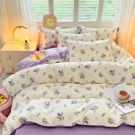 100% Cotton Lavender Print Duvet Cover Set 3-Piece (1 Duvet + 2 Pillowcases) - Breathable & Fade-Resistant, Bedding Set 6
