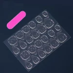 24 PCs Short French Simple Flower Pile Drill Nails with 1 Jelly Glue and 1 Nail File 5