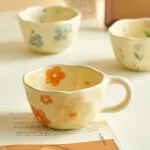 Ceramic Mugs Coffee Cups Hand Pinched Irregular Flower Milk Tea Cup Ins Korean Style Oatmeal Breakfast Mug Drinkware Kitchen 2