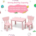 Kids Table and Chair Set, Plastic Children Activity Table and 2 Chairs for Art Craft, Easy-Clean Tabletop, 3-Piece Toddler Furni 6