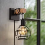 China Wall Sconce Modern Retro Bedside Wall Lamp Cage Light Black Color with Wooden Base Bracket Light for Aisle Indoor WL0334 5