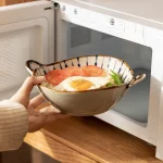 7.5inch Japanese Household Noodle Bowl Ceramic Soup Bowl With Handle Salad Pasta Bowl Kitchen Tableware Microwave Oven Bakware 3