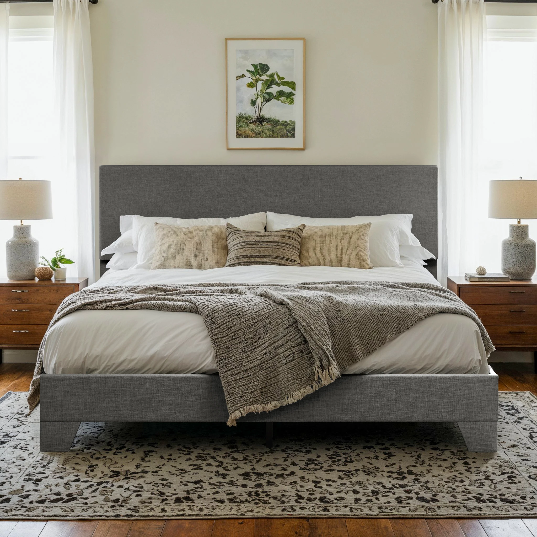 HOOMIC Upholstered Bed Frame with Adjustable Headboard, Soft Linen Fabric, Strong Supporting Structure, Noise-Free Allewie HOOMIC Upholstered Bed Frame with Adjustable Headboard, Soft Linen Fabric, Strong Supporting Structure, Noise-Free Allewie