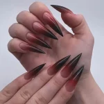 24pcs Glossy Black Fake Nails Set Press On Nail Tips Solid Color Long Stiletto Removable Artificial Nails Decoration Nail Art 2