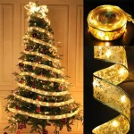 1-10m 2024 Christmas Ribbon Fairy Light String Merry Christmas Decorations For Home Xmas holiday Navidad Gifts New Year 2025 3