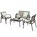 4PCS Patio Conversation Furniture Set All-Weather Garden Outdoor Brown 6