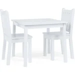 White Square Toddler Table and 2 Chairs Set - Sturdy Wooden Furniture for Arts, Crafts, and Snacks 2