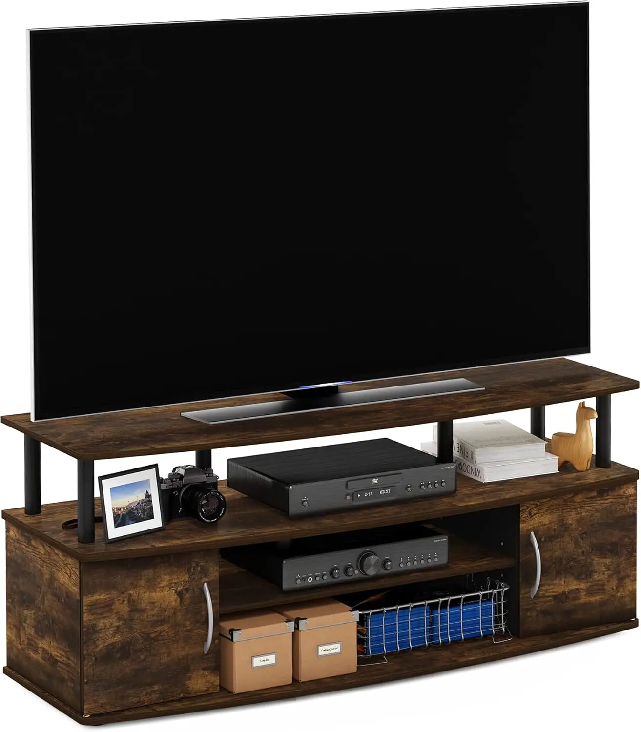 TV Stand for 55-Inch Screens, Entertainment Center with Storage Cabinets and Shelves, Amber Pine/Black TV Stand for 55-Inch Screens, Entertainment Center with Storage Cabinets and Shelves, Amber Pine/Black