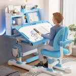 2Pcs/Set Kids Study Desk Chair Set Height Adjustable Children School Study Table Chair Set Ergonomic Desk Chair with Book Stand 3