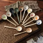 Cute Ceramic Flower Soup Spoon Kawaii Korean Ice Cream Hand Painted Dessert Spoon With Long Handle Kitchen Tableware Accessories 2