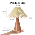 Wood Small Table Lamp, Mini Cute Table Lamp, Pleated Table Lamp,Wooden Grain Bedroom Lamps for Nightstand, Small Scalloped Lamp 3