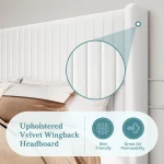 HOOMIC Velvet Upholstered Bed Frame, Vertical Channel Tufted Wingback Headboard, Wooden Slats Support Allewie 3