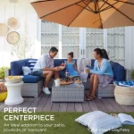 7-piece modular outdoor sectional wicker patio conversation set w/ 2 pillows, coffee table, cover included - black/deep burgund 6