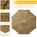 Replaceable Parasol Top Cloth Garden Outdoor Patio Canopy Umbrella Cover Sunshade Garden Canopy UV Protection 2m/2.5m/2.7m/3m 3